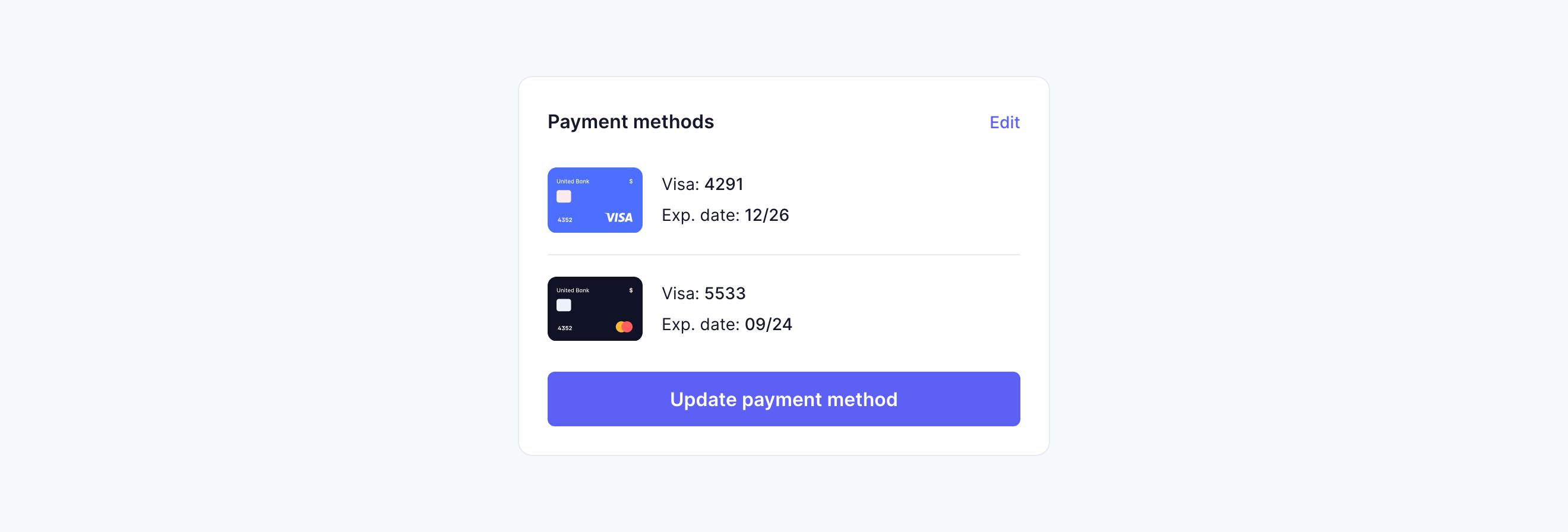 With payment methods and button