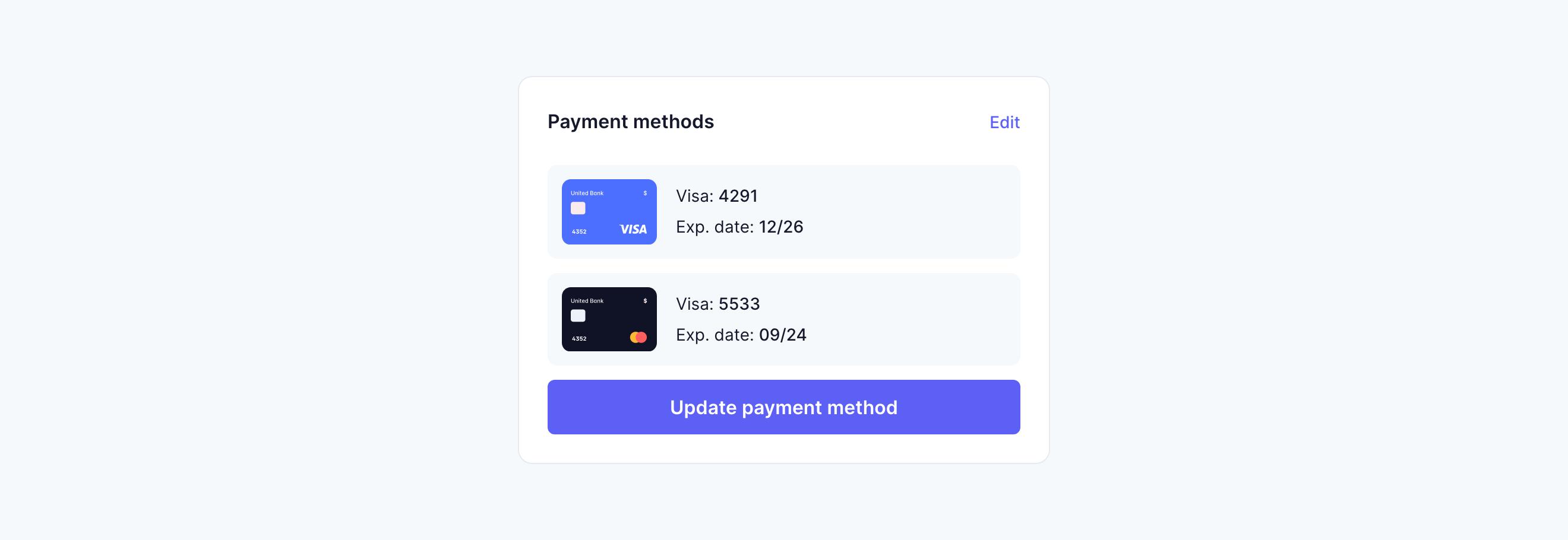 With contained payment methods and button