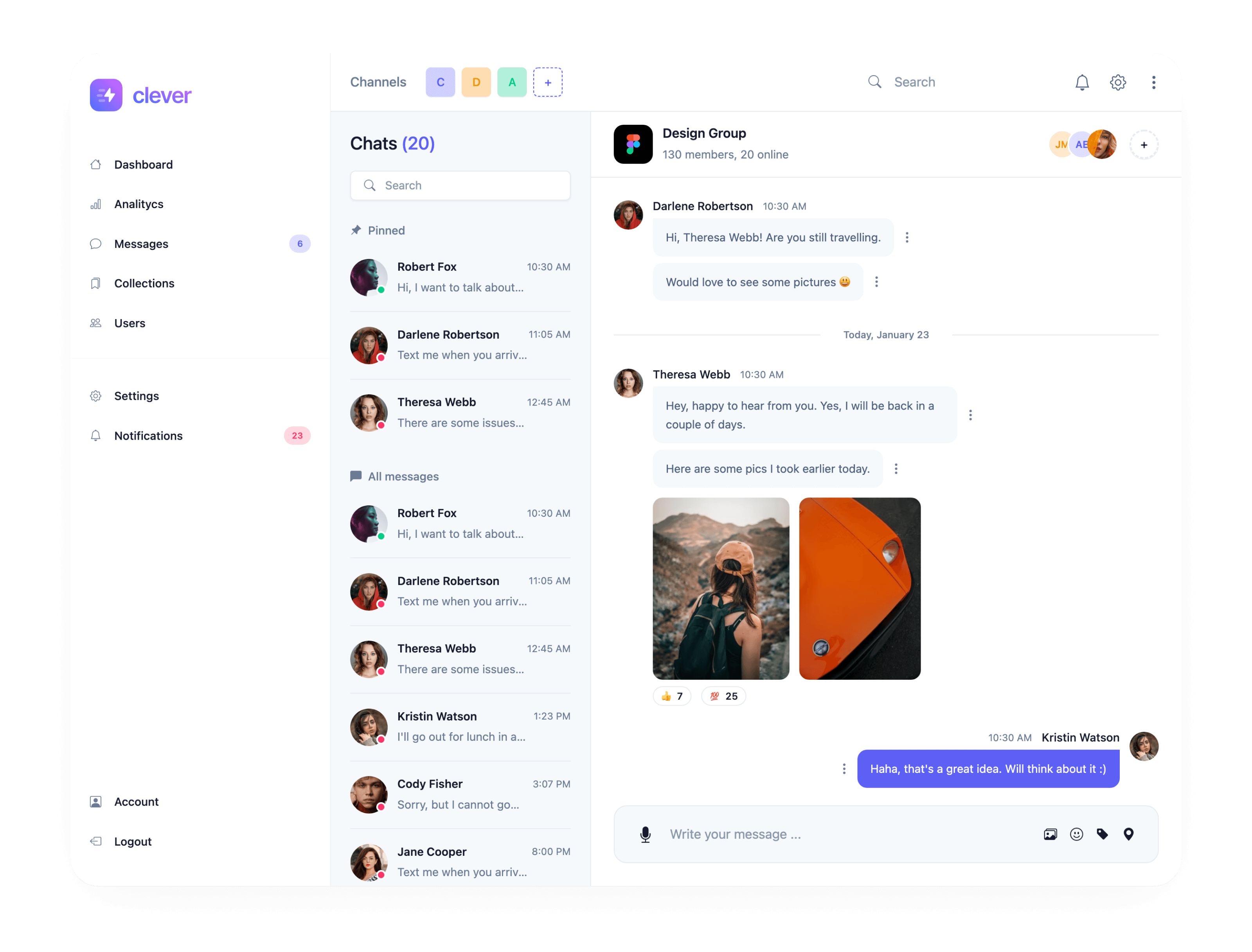 Team chat with group conversation