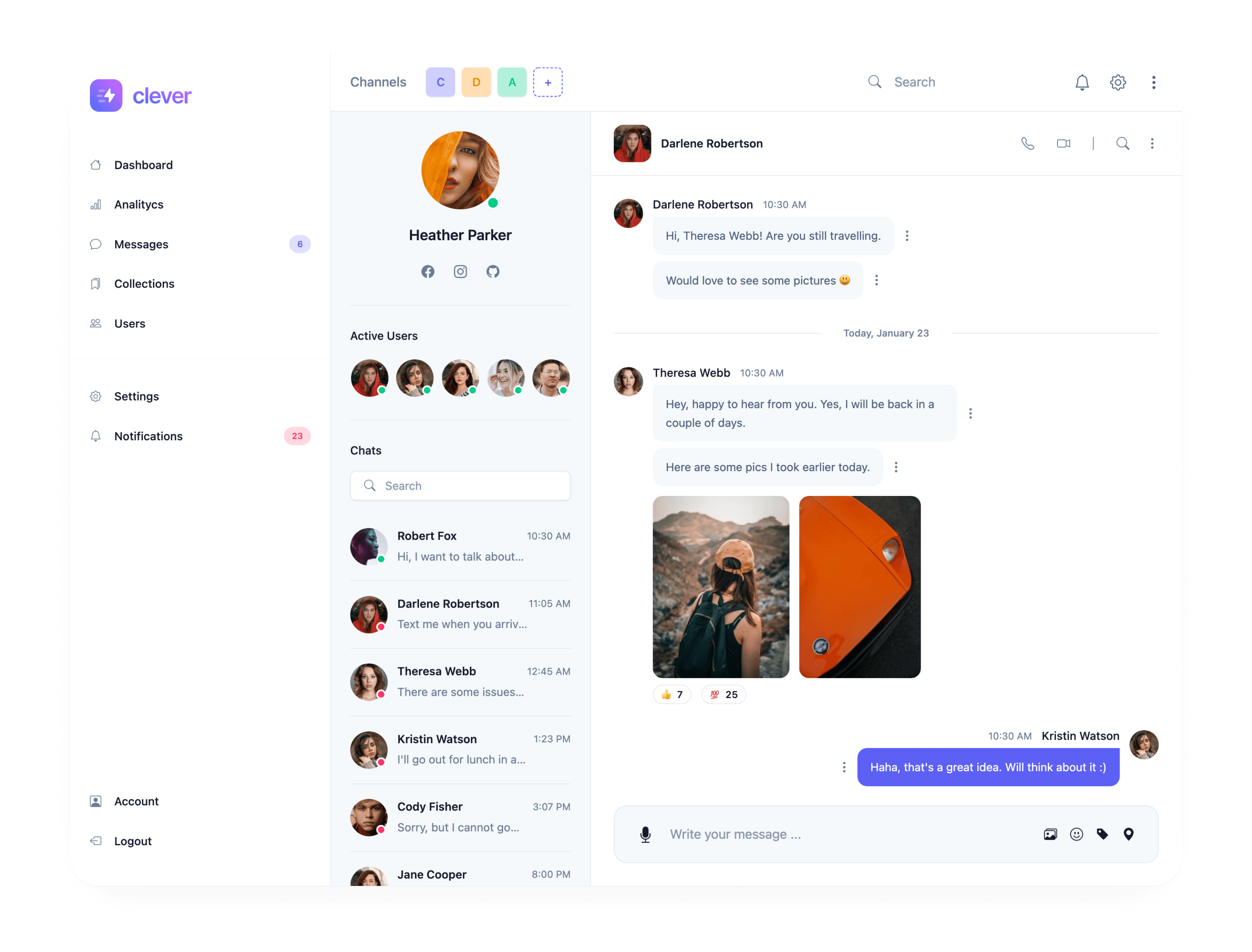 Chat screen for teams and channels